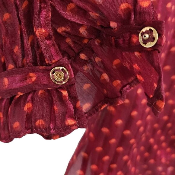 Marc By Marc Jacobs Blouse 4 Red Minetta Print Silk Top Merlot Multi Semi Sheer - Picture 8 of 11